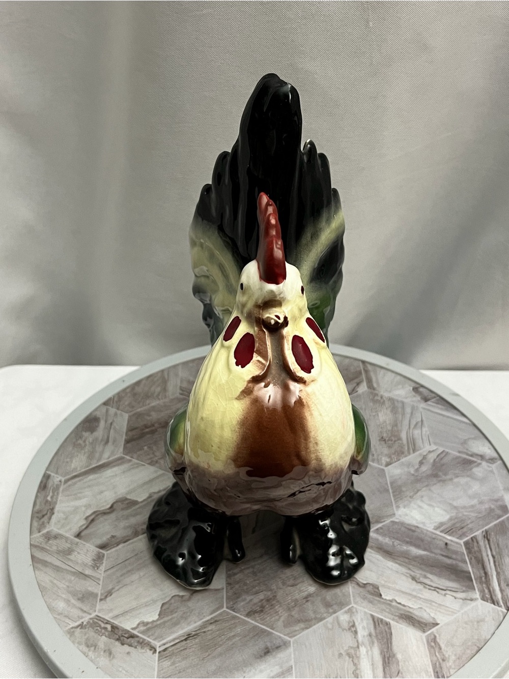 Vintage Ceramic Rooster Figurine Green Brown Black Farmhouse Kitchen Decor 9” - Picture 3 of 7